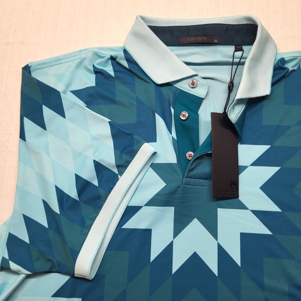 Greyson Polo Shirt Mens Xl Green Big Sky Stretch Performance Aztec Geometric New